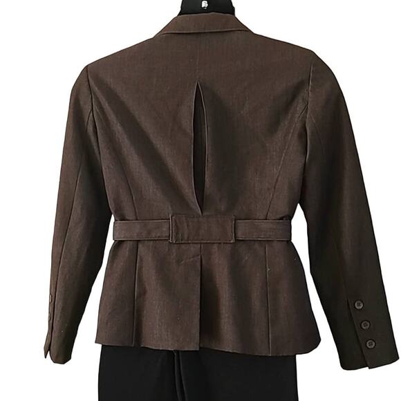 Excellent Platinum Larry Levine Brown Belted Blazer Jacket Women’s Size 8 - Picture 4 of 6